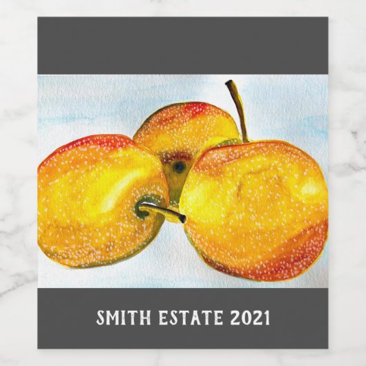 Nashi pear yellow waterverf fruit wijn etiket (Enkel label)