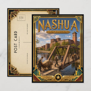 Nashua New Hampshire Vintage Art Deco Gouden Tijdp Briefkaart