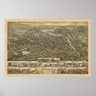 Nashua NH panoramisch berkleurige uitzicht 1883 Poster