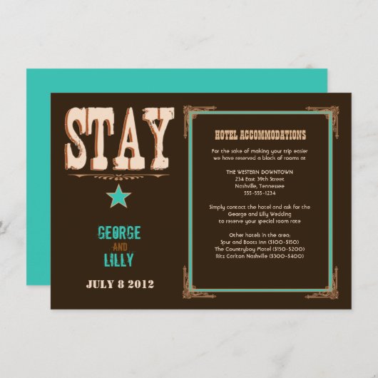 Nashville-accommodatiekaart:  Turkoois Informatiekaartje (Voorkant / Achterkant)