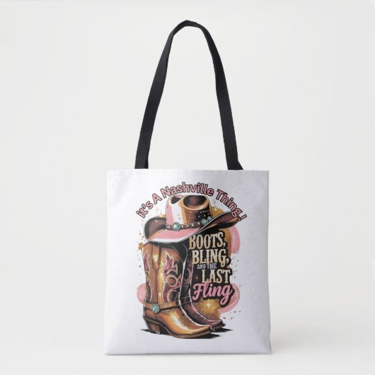 Nashville Afscheidsparty voor de Bruid -“Laarzen, Tote Bag (Voorkant)