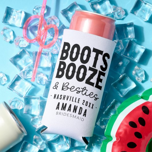Nashville Bachelorette Boots Booze Besties Aangepa Seltzer Blikjeskoeler (Insitu Zomer)