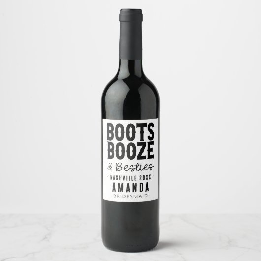 Nashville Bachelorette Boots Booze Besties Aangepa Wijn Etiket (Voorkant)