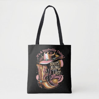 Nashville Bachelorette Feest -“Laarzen, Bling, " Tote Bag