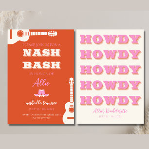 Nashville Bachelorette Party Pink Howdy Invite Kaart