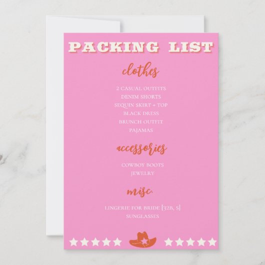 Nashville Bachelorette Pink Packing List Aankondiging (Voorkant)