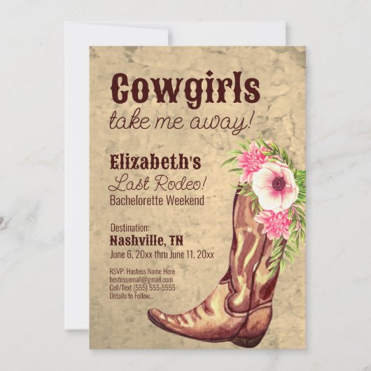 Nashville Bachelorette Rustic Pink Cowgirl Kaart (Voorkant)