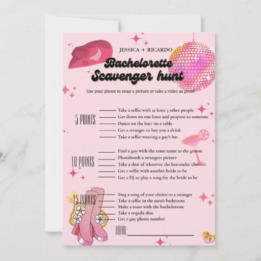 Nashville Bachelorette scavenger foto jacht spel Kaart (Voorkant)