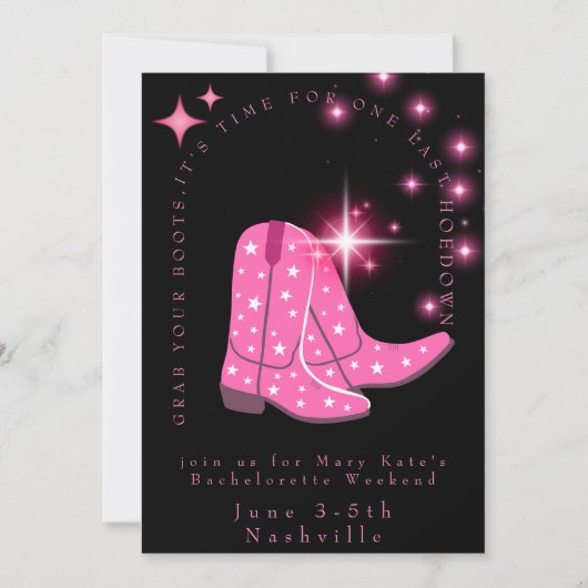 Nashville Bachelorette Weekend Uitnodigen en detai Kaart (Voorkant)