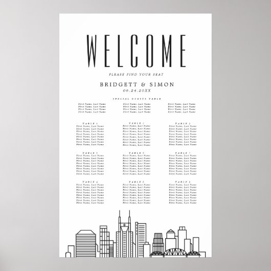 Nashville bruiloft | 10 tafel zitschema poster (Voorkant)