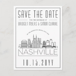 Nashville bruiloft | Gestileerde skyline De datum Briefkaart