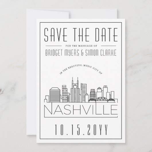 Nashville bruiloft | Gestileerde skyline De datum  Kaart (Voorkant)