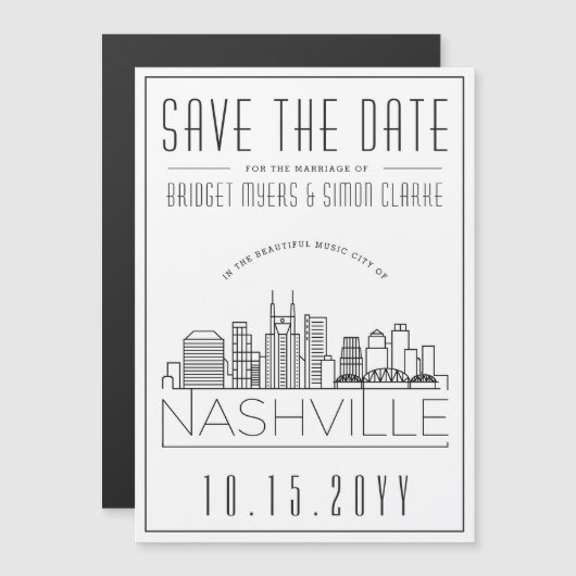 Nashville bruiloft | Gestileerde skyline De datum  Magnetische Uitnodiging (Voorkant / Achterkant)