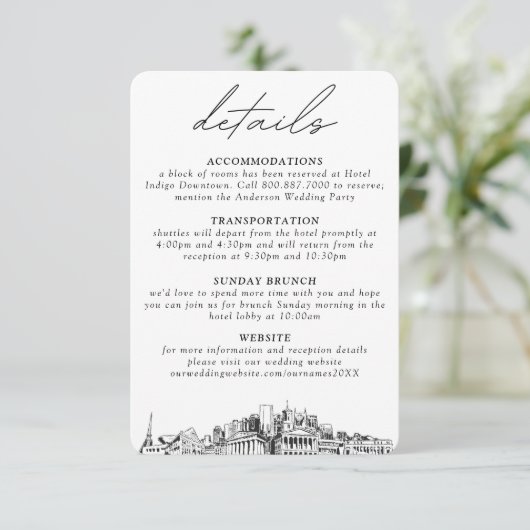 Nashville bruiloft kleine verticale details informatiekaartje (Staand voorkant)