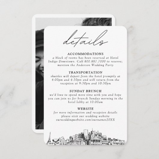 Nashville bruiloft kleine verticale details informatiekaartje (Voorkant / Achterkant)