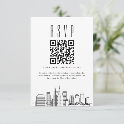 Nashville Bruiloft QR-code RSVP Kaart (Staand voorkant)