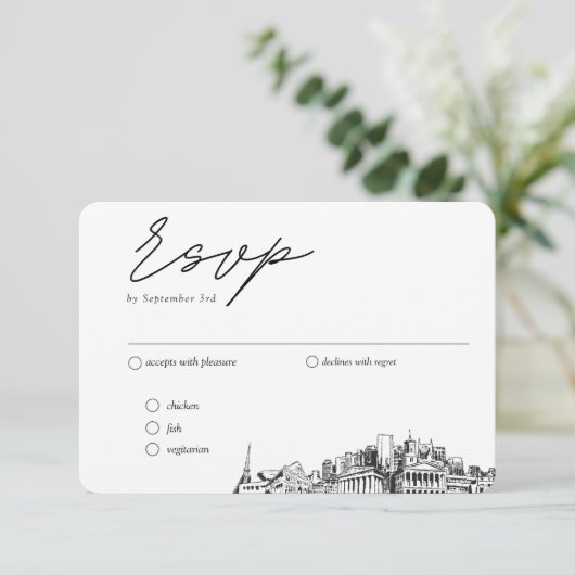 Nashville Bruiloft Traditionele RSVP Maaltijden Op Informatiekaartje (Staand voorkant)