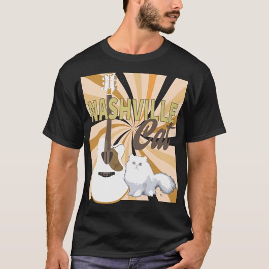Nashville Cat Wit Perzisch met witte F gitaar T-shirt (Voorkant)