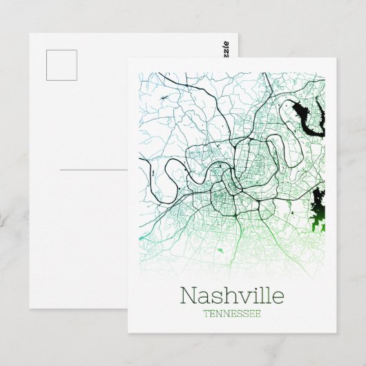 Nashville City Map Briefkaart (Voorkant / Achterkant)