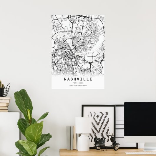 Nashville City Map Poster (Thuiskantoor)
