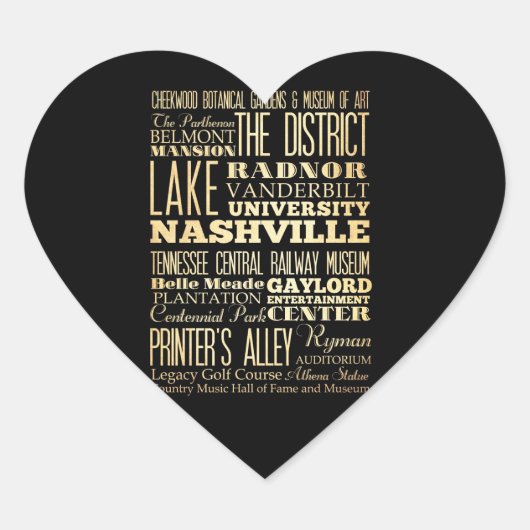 Nashville City of Tennessee State Typography Art Hart Sticker (Voorkant)