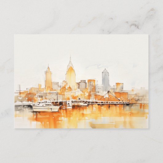 Nashville City Skyline Waterverf Wedding Details Informatiekaartje (Achterkant)