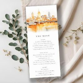 Nashville City Skyline Waterverf Wedding Menu Kaart