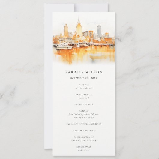 Nashville City Skyline Waterverf Wedding Programma (Voorkant)