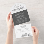 Nashville Deco Skyline Wedding All In One Uitnodiging (Afscheurbaar)
