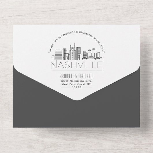 Nashville Deco Skyline Wedding All In One Uitnodiging (Achterkant)