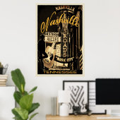 Nashville Downtown op Broadway Poster (Thuiskantoor)