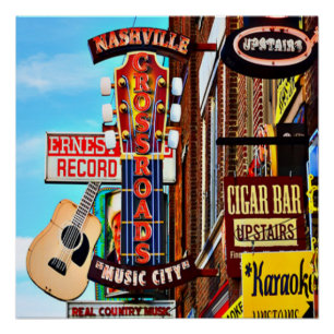 Nashville Downtown Poster van 20 x 20 inch
