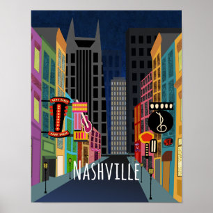 Nashville Downtown 's Nachts Poster