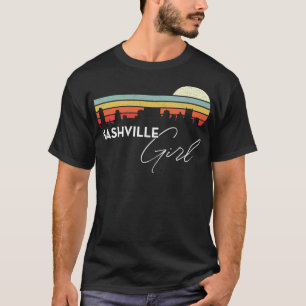 Nashville Girl Retro Zonsondergang Stad Silhouet S T-shirt