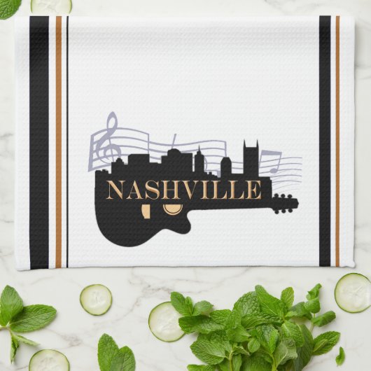 Nashville Guitar Skyline Kitchen Towel 16 x 24 inc Theedoek (Gevouwen)
