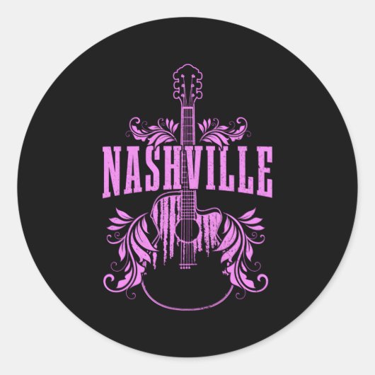 Nashville Guitar Tennessee Country Music City Ronde Sticker (Voorkant)