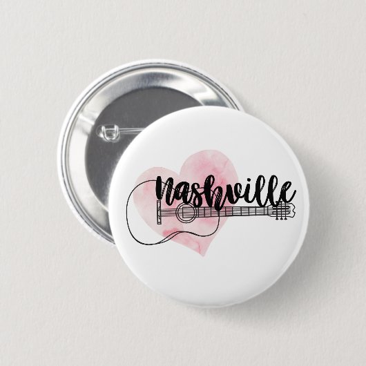 Nashville Guitar waterverf hartontwerp Ronde Button 5,7 Cm (Voorkant /achterkant)