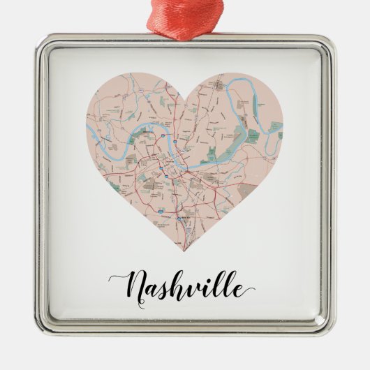 Nashville Heart Map Metalen Ornament (Voorkant)