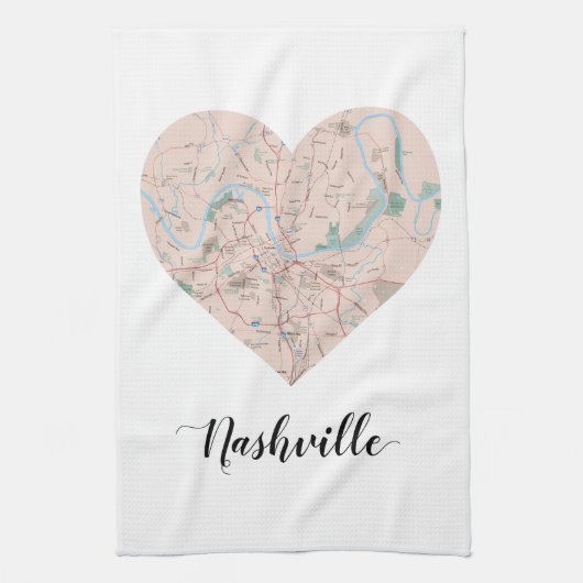 Nashville Heart Map Theedoek (Verticaal)