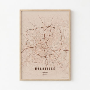 Nashville Koperen Print Tennessee Stad Kaart Muurk