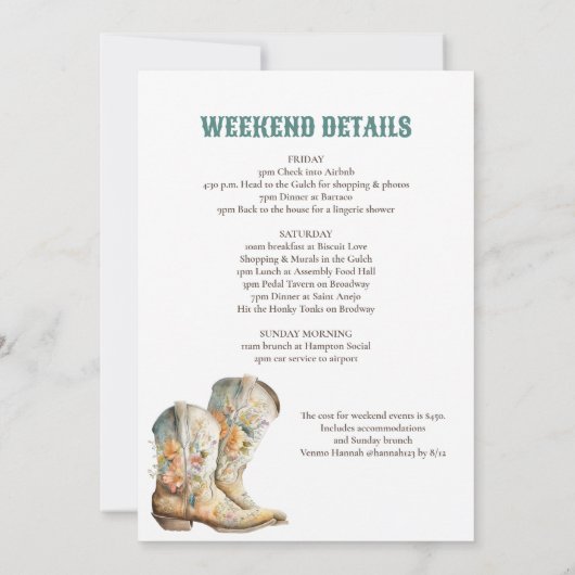 Nashville Laatste Rodeo Boots Bachelorette Party I Kaart (Achterkant)