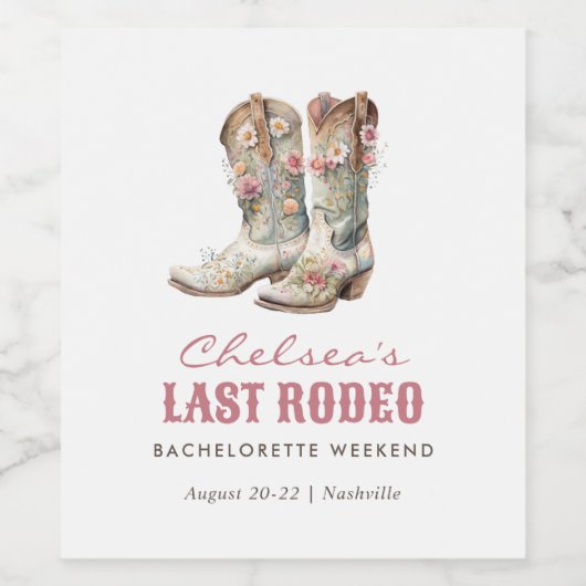 Nashville Laatste Rodeo Boots Bachelorette Party Wijn Etiket (Enkel label)