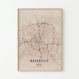 Nashville Landelijke Print Tennessee Stadsplattegr