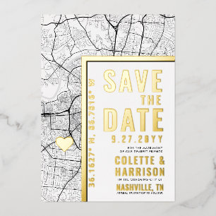 Nashville Love Locator   Bruiloft Bewaar de datum Folie Uitnodiging
