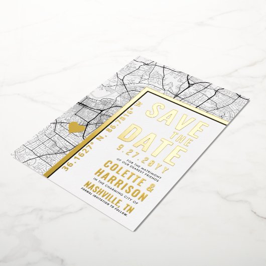 Nashville Love Locator | Bruiloft Bewaar de datum Folie Uitnodiging (Gedraaid)