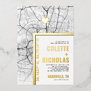 Nashville Love Locator   Stad thema bruiloft Folie Uitnodiging
