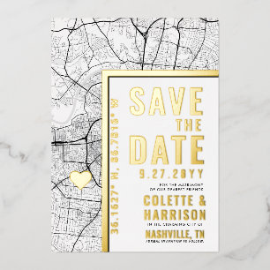 Nashville Love Locator   Trouwkaart Save the Date Folie Uitnodiging