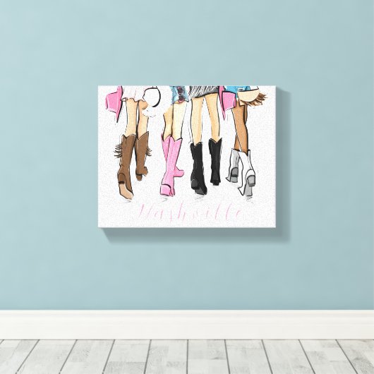Nashville Mode Illustratie Cowboy Boots Canvas Afdruk (Insitu (Houten vloer))