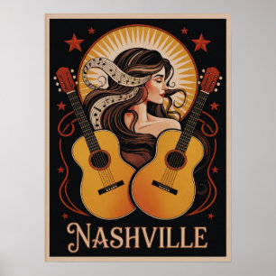 Nashville Music Art - Retro Country Vibes Poster