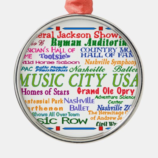 Nashville Music City Metalen Ornament (Voorkant)